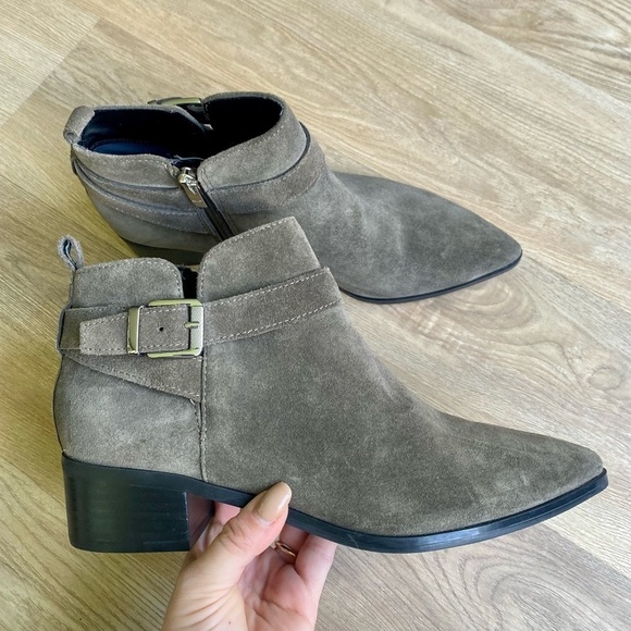 Marc Fisher Shoes - Marc Fisher Green/Gray Suede Pointed Ankle Boots w/ Buckle, Western Style, NWT